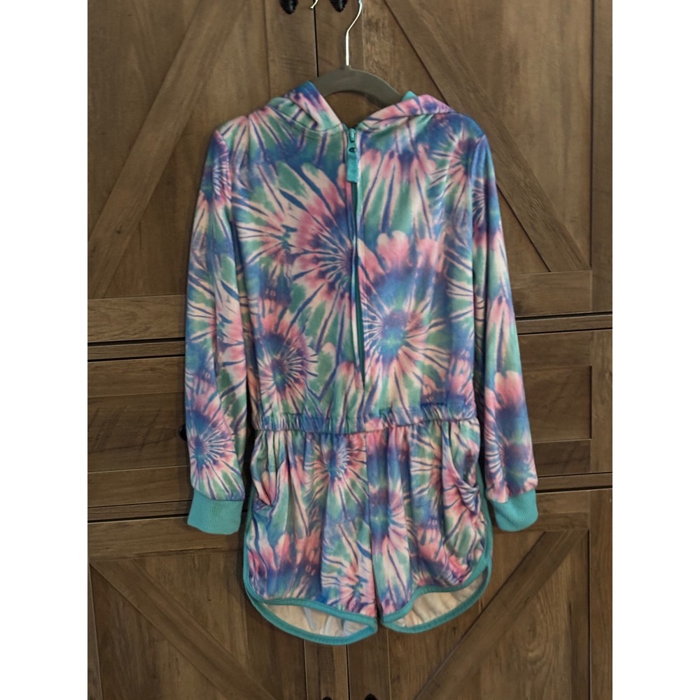 More Than Magic Girls Tie Dye Hooded Romper Blue Pink Purple Size S 6 6X Pajamas
